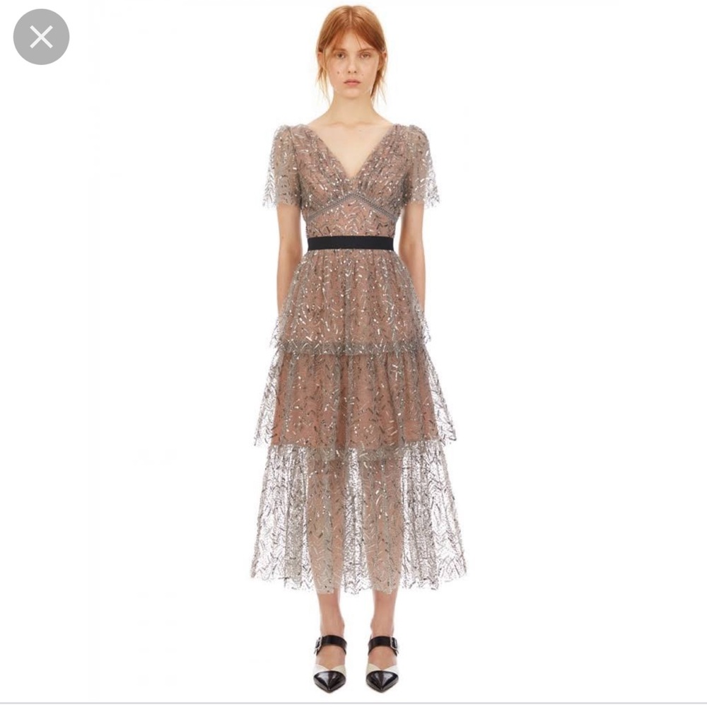 Self Portrait NWT sequin tiered midi dress 10  Holiday New Year's Eve